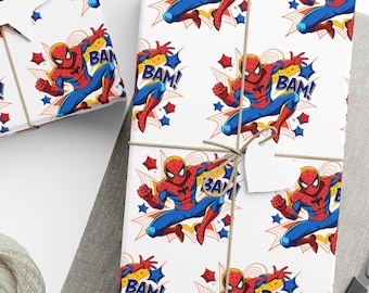 Superhero Wrapping Paper, Kids Hero Birthday Gift Wrap