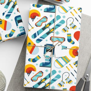 Skiing Wrapping Paper, Snowboarding Gift Wrap, Winter Snow Sport