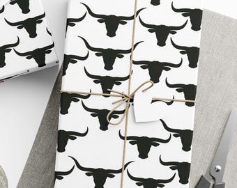 Longhorn Wrapping Paper, Texas Longhorn Silhouette Gift Wrap, Western Cowboy Birthday Paper, Rustic Ranch Gift Wrap
