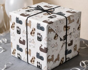 Cat Wrapping Paper, Cat Birthday Gift Wrap, Kitty Gift Wrap
