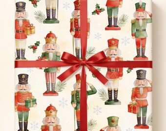 Christmas Nutcracker Wrapping Paper, Holiday Gift Wrap, Festive Christmas Paper, Soldier Wrap, Seasonal Decor, Nutcracker Ballet