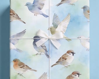 Bird Wrapping Paper, Bird Gift Wrap, Nature Wrapping Paper, Watercolor Bird Present, Birthday Gift Wrap