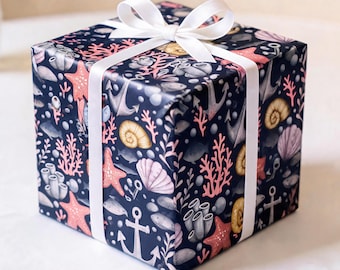 Sea Life Wrapping Paper, Seashore Gift Wrap, Marine Life Gift Wrap, Ocean Gift Wrapping