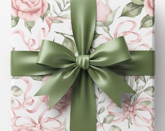 Pink Rose Wrapping Paper, Wedding Floral Gift Wrap, Elegant Botanical Birthday, Anniversary Bridal Shower Flowers