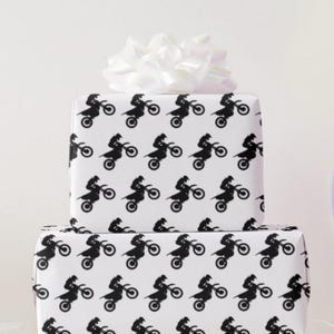 Motocross Wrapping Paper, Dirt Bike Birthday Gift Wrap, Off Road Racing, Extreme Sports, Supercross Motorbike afbeelding 2