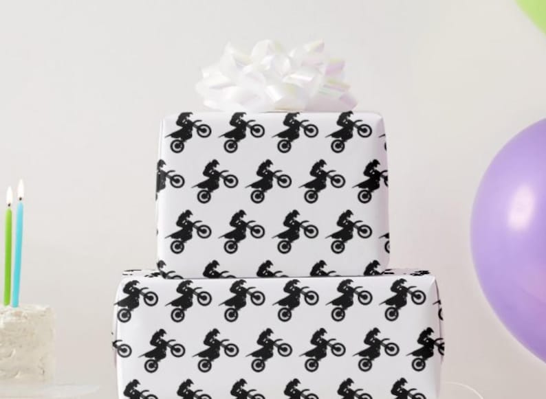 Motocross Wrapping Paper, Dirt Bike Birthday Gift Wrap, Off Road Racing, Extreme Sports, Supercross Motorbike afbeelding 2