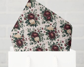 Burgundy Floral Tissue Paper, Elegant Victorian Flower Gift Wrap Tissue, Wine Red Botanical Tissue Paper, Vintage Floral Packaging, Set of 6