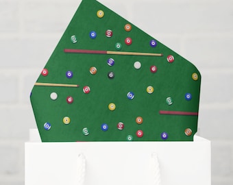Billiards Tissue Paper, Pool Table Gift Wrap Tissue Paper, Game Room Birthday Wrapping Tissue, Pool Player Gift Wrap, Set of 6