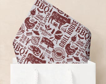 Barbecue Tissue Paper, BBQ Gift Wrap, Grill Tissue Paper, Barbecue Decoupage Gift Wrapping, Grilling Gift Wrap, Set of 6