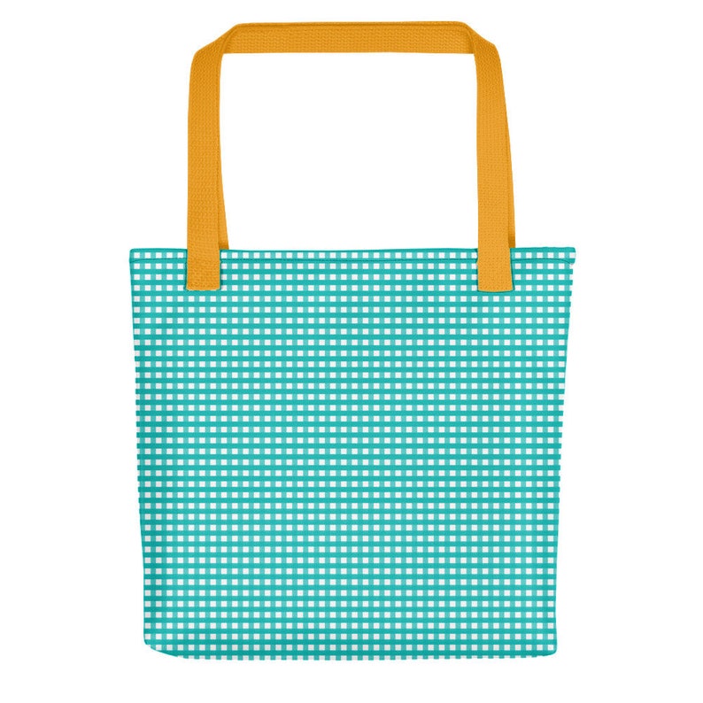 Turquoise Gingham Tote Bag