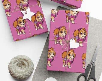 Paw Dog Wrapping Paper Girl Pink Birthday Party
