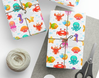 Sea Creatures Wrapping Paper Sea Life Gift Wrap Kids Birthday Party Sea Animals Fish Wrap