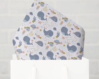 Whale Tissue Paper, Ocean Gift Wrap Tissue Paper, Nautical Gift Packaging, Under the Sea Wrapping Tissue, Coastal Gift Wrap, Set of 6