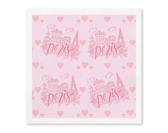 Paris Paper Napkins, Eiffel Tower Party Napkins, French Birthday Decor, Pink Parisian Party Supplies