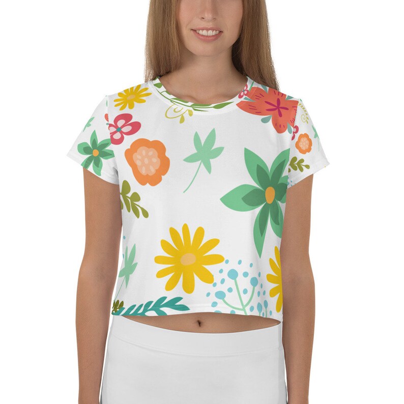 White Floral Crop Tee