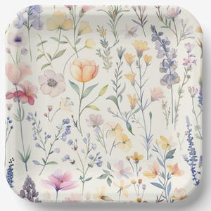 Wildflowers Paper Plates Floral Flowers Birthday Party Baby Bridal Shower Wedding Anniversary Garden, Set of 8