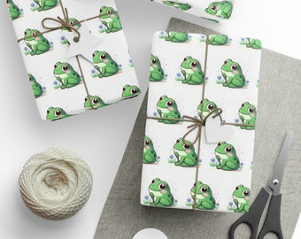 Frog Wrapping Paper Green Gift Wrap Birthday Amphibian Party All Occasion