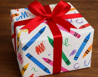 Crayons Wrapping Paper, School Gift Wrap, Kids Birthday