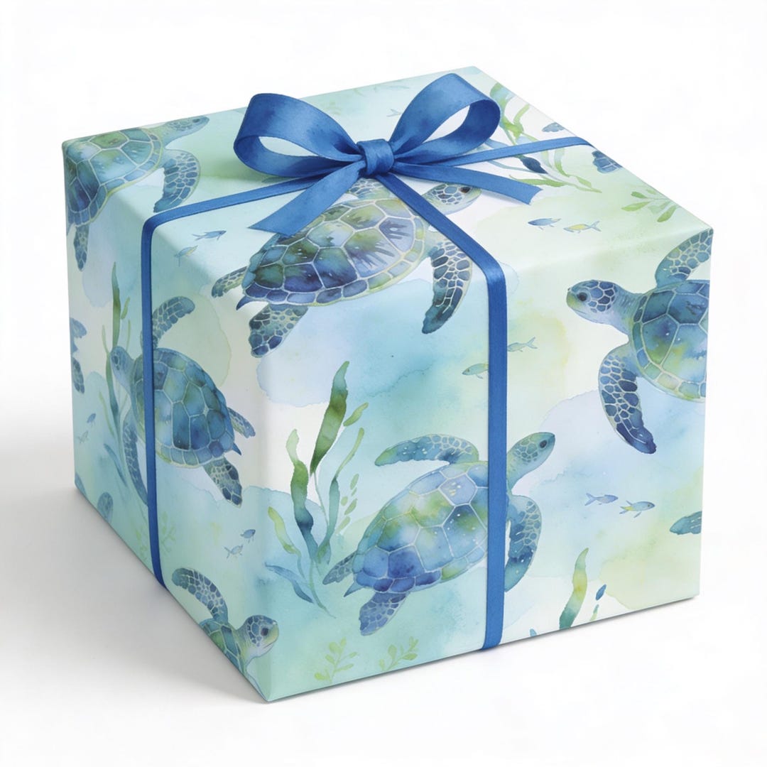 Sea Turtle Wrapping Paper, Watercolor Turtle Gift Wrap, Ocean Animal ...