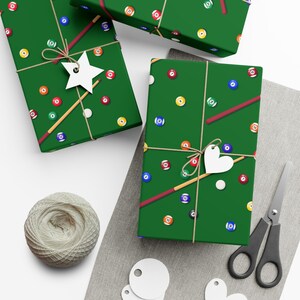 Billiards Wrapping Paper Pool Gift Wrap Birthday Party Present Green Cue Ball