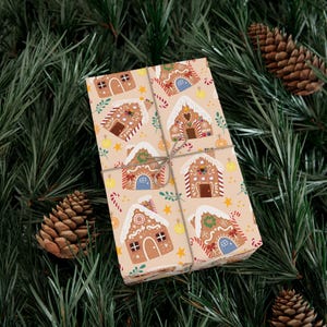 Christmas Gingerbread House Wrapping Paper Festive Holiday Gift Wrap