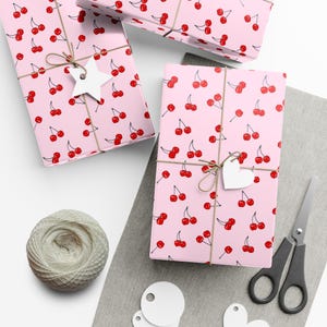 Cherries Wrapping Paper Pink Red Gift Wrap Birthday Party Baby Bridal Shower