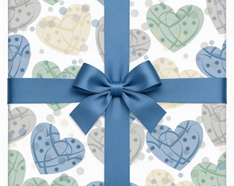 Hearts Wrapping Paper, Blue Green Heart Gift Wrap