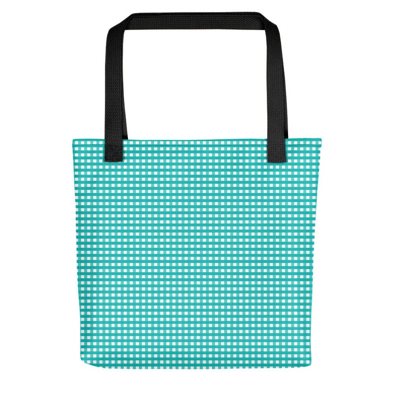 Turquoise Gingham Tote Bag