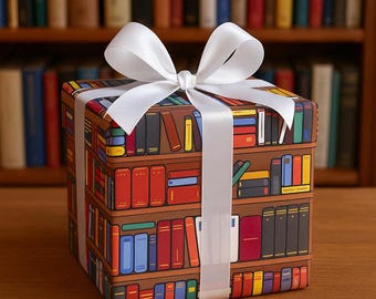 Book Wrapping Paper, Book Lover Gift Wrap, Gift for Librarian, Reading Nook Wrap