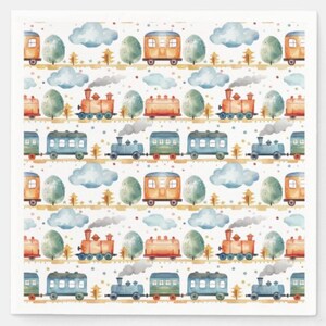 Train Paper Napkins Birthday Party Baby Shower Watercolor, Set of 50