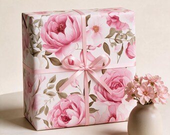 Pink Rose Wrapping Paper, Flowers Gift Wrap, Floral Wrapping Paper, Botanical Party Decor