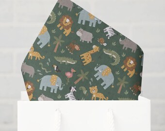 Safari Animals Tissue Paper, Jungle Gift Wrap Tissue Paper, Decoupage Wild Animal Gift Packaging, Zoo Theme Wrapping Tissue, Set of 6