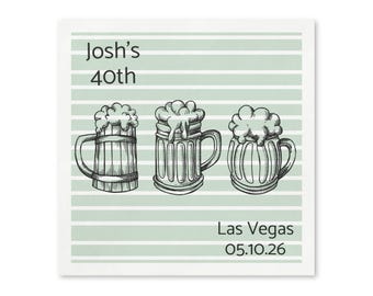 Personalized Beer Mug Paper Napkins, Custom Birthday Party Napkins, Beer Cheers Cocktail Napkins, Drink Bar Party, Set of 50