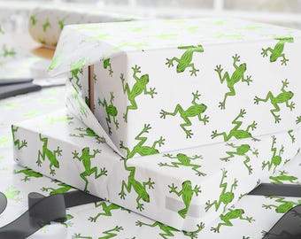 Frog Wrapping Paper, Cute Frog Gift Wrap, Nature Animal Birthday Wrapping Paper, Fun Kids Present Wrap