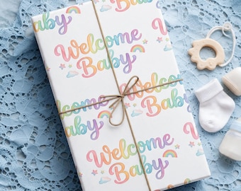 Welcome Baby Wrapping Paper, New Baby Gift Wrap, Baby Shower Wrapping Paper, Newborn Gift Packaging, Baby Gift Wrap