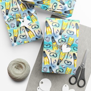 Scuba Snorkel Wrapping Paper Diver Diving Gift Wrap Birthday Party Blue