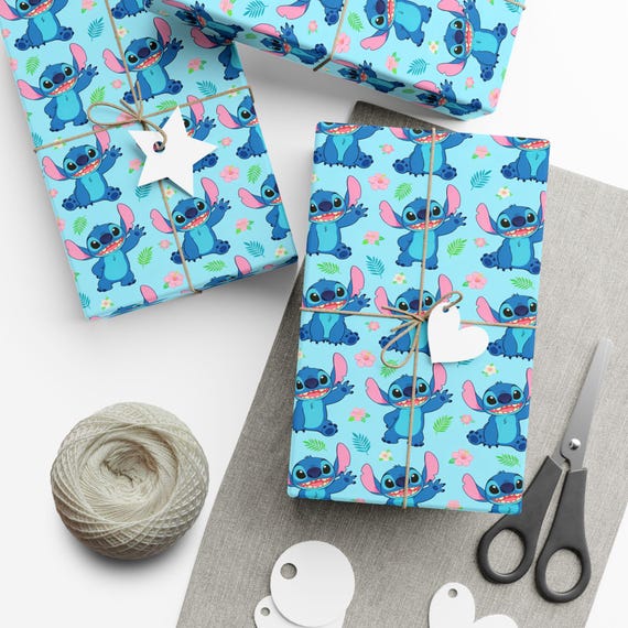 Stitch Wrapping Paper, Alien Gift Wrap, Hawaiian Birthday Wrapping Paper, Kids Birthday Gift Wrap, Tropical Party Supplies
