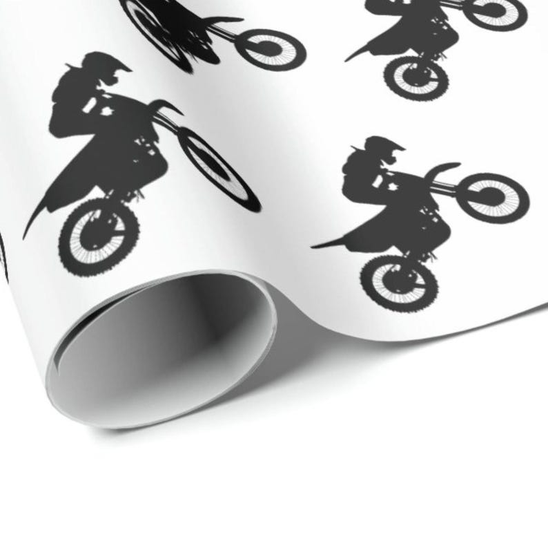 Motocross Wrapping Paper, Dirt Bike Birthday Gift Wrap, Off Road Racing, Extreme Sports, Supercross Motorbike afbeelding 3