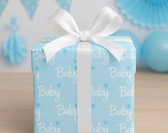 Boy Baby Shower Wrapping Paper, Blue Gift Wrap