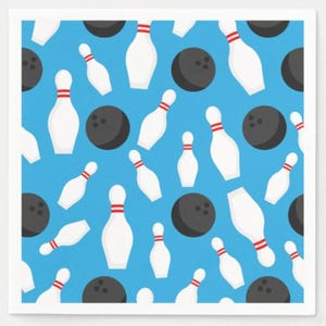 Bowling Paper Napkins Birthday Party Blue, Set of 50