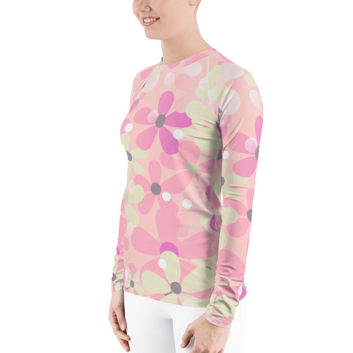 Pink Floral Rash Guard Etsy