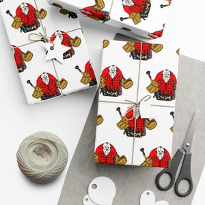 Ice Hockey Wrapping Paper Goalie Gift Wrap Funny Birthday Paper Red Party Present Skate Skating