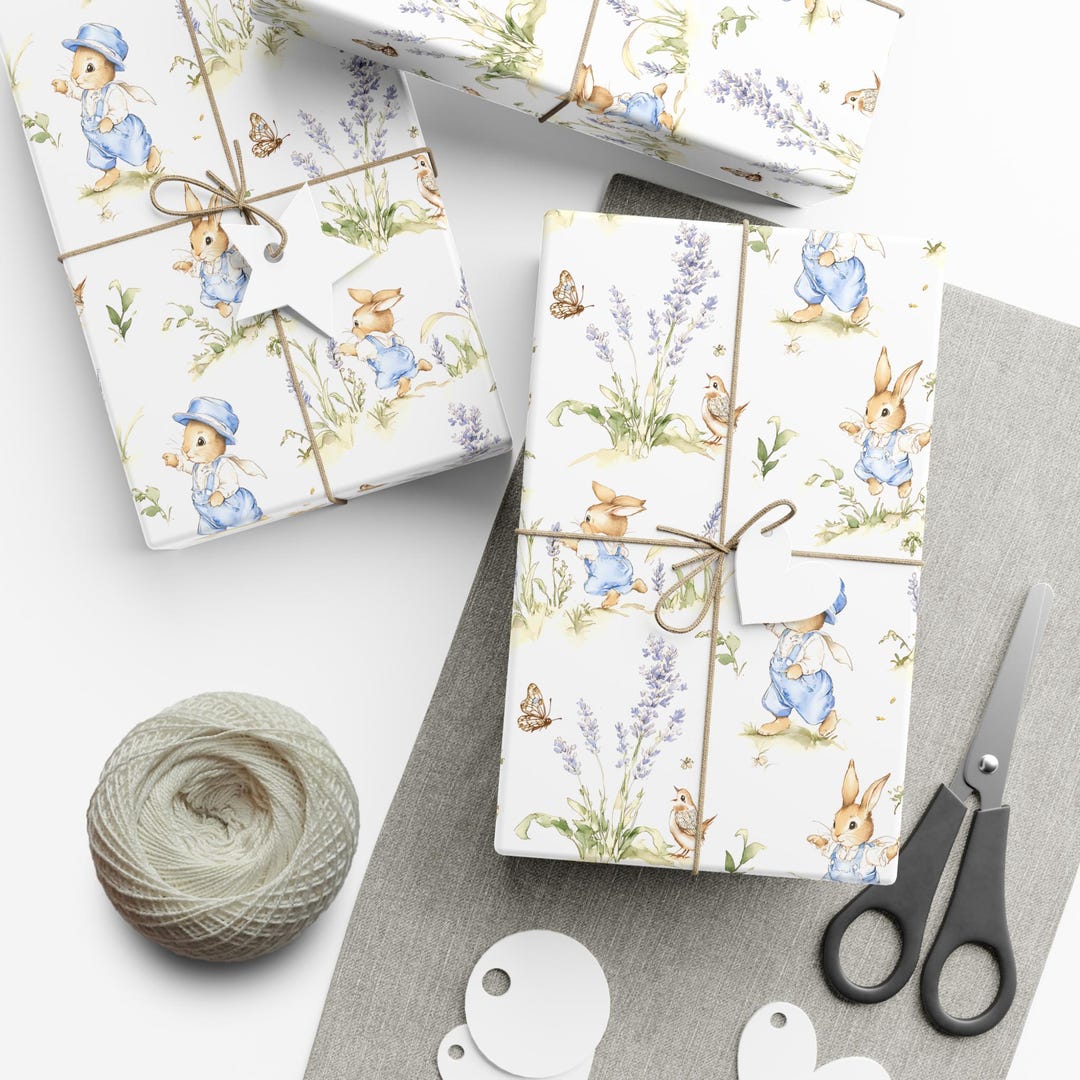 Bunny Wrapping Paper Vintage Rabbit Spring Gift Wrap Baby Shower ...