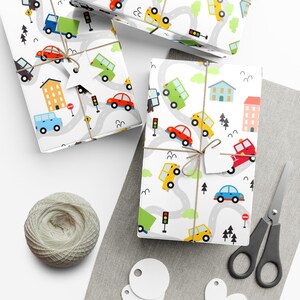 Cars Trucks Wrapping Paper Vehicles Road Street Gift Wrap Birthday Party Kids