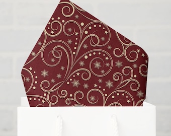 Burgundy & Gold Scroll Tissue Paper, Elegant Gift Wrap Tissue Paper, Vintage Baroque Wrapping Tissue, Luxury Gift Packaging, Set of 6