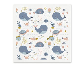 Whale Paper Napkins, Ocean Party Napkins, Under the Sea Cocktail Napkins, Nautical Table Decor, Whale Birthday Party Supplies, Set of 50