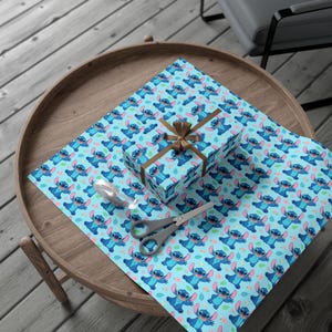 Stitch Wrapping Paper, Alien Gift Wrap, Hawaiian Birthday Wrapping Paper, Kids Birthday Gift Wrap, Tropical Party Supplies image 3