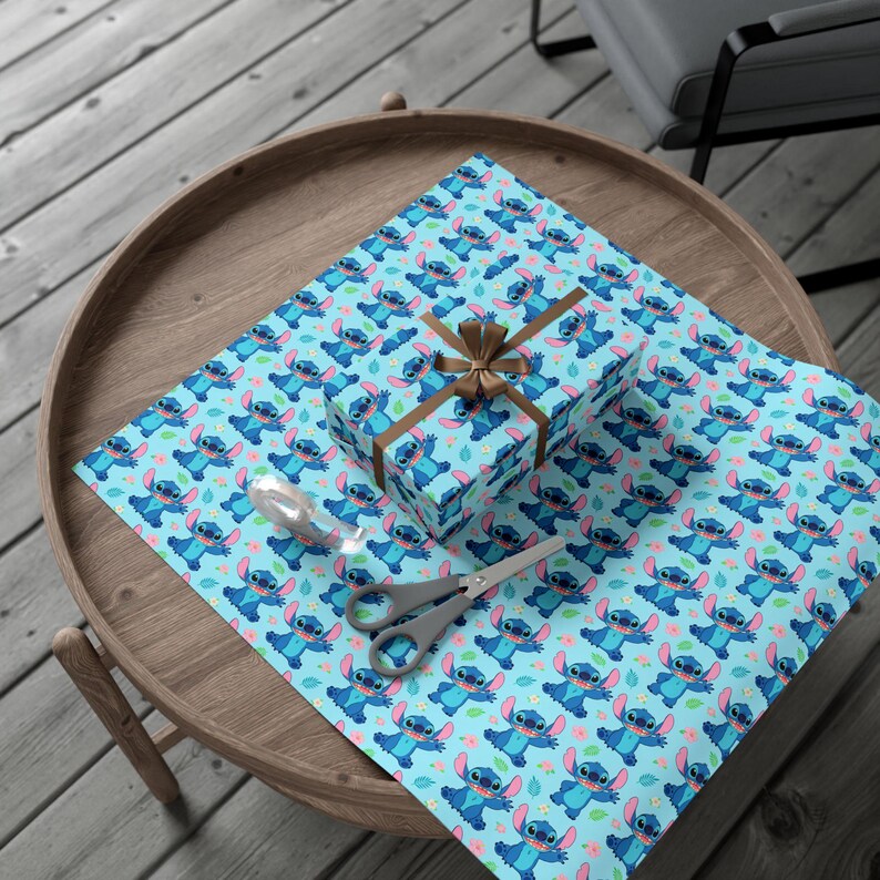 Stitch Wrapping Paper, Alien Gift Wrap, Hawaiian Birthday Wrapping Paper, Kids Birthday Gift Wrap, Tropical Party Supplies image 3
