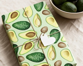 Avocado Wrapping Paper, Avocado Birthday Gift Wrap, Foodie Gift Wrapping Paper, Green Fruit Party Decor