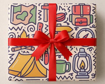 Camping Wrapping Paper, Campfire Tent Gift Wrap, Cabin Life Outdoorsman, National Park Paper